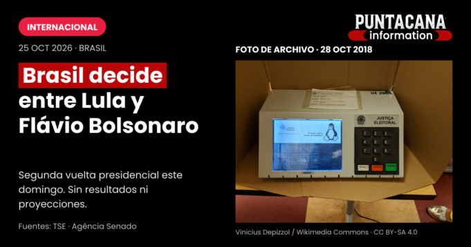Portada sobre la segunda vuelta de Brasil, con una fotografía de archivo de 2018 de una urna electrónica brasileña encendida; no corresponde a la votación de 2026.