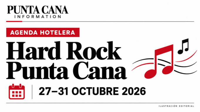 Ilustración editorial: agenda de Hard Rock Punta Cana del 27 al 31 de octubre de 2026; no es una fotografía de los eventos.